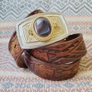 Vintage Leather Belt Tooled Southwest Bird